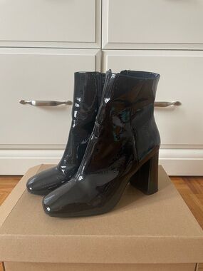 Call It Spring Black Patent Block Heel Ankle Boots